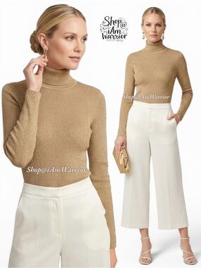 Chico’s ribbed stretch gold metallic turtleneck sweater *shop@iamwarrior